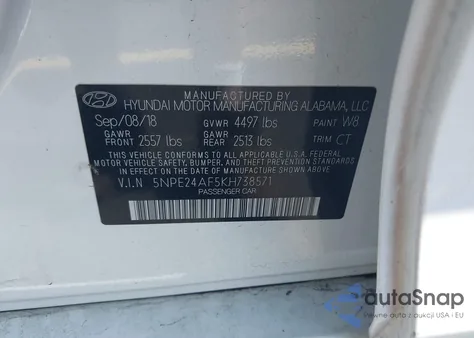 2019 Hyundai Sonata Se z USA, uszkodzony, nr VIN 5NPE24AF5KH738571